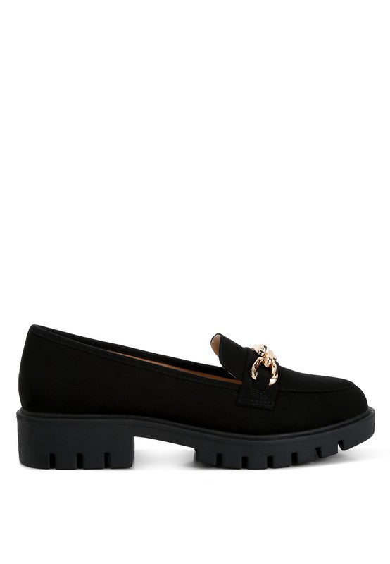Micro Suede Chain Link Loafers