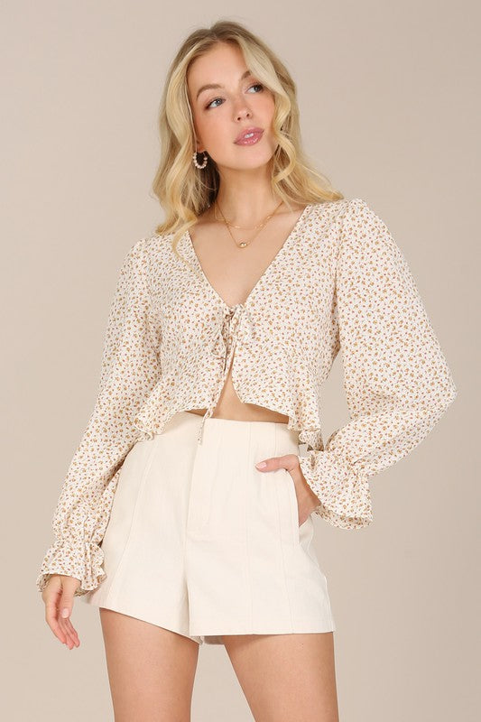 LS floral frill blouse - Luxxfashions