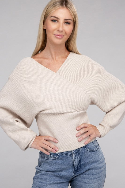 Viscose Cross Wrap Pullover Sweater - Luxxfashions