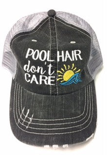 Pool Hair Dont Care Embroidered Trucker Hat - Luxxfashions