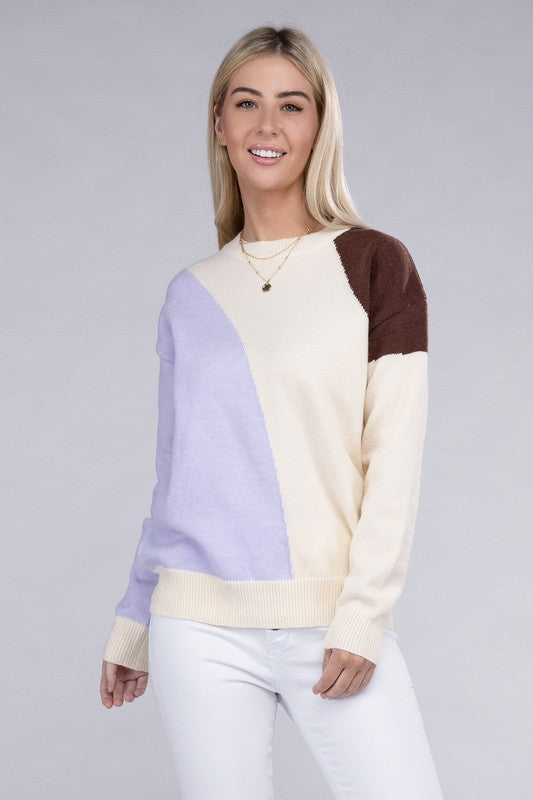 Color Block Pullover Sweater - Luxxfashions