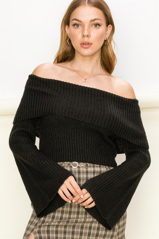 Tease Me Ribbed Off-Shoulder Sweater - Luxxfashions