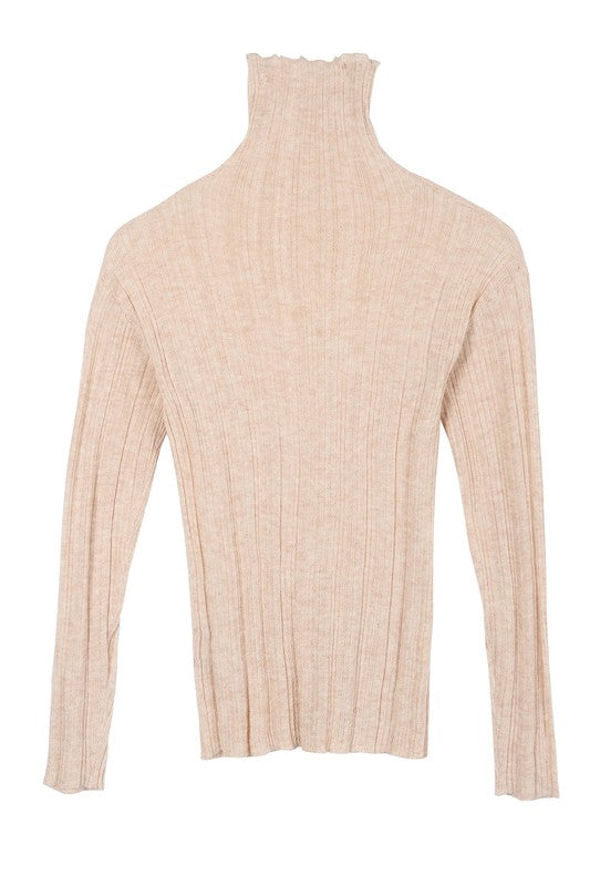Wool blended mock neck sheer sweater - Luxxfashions