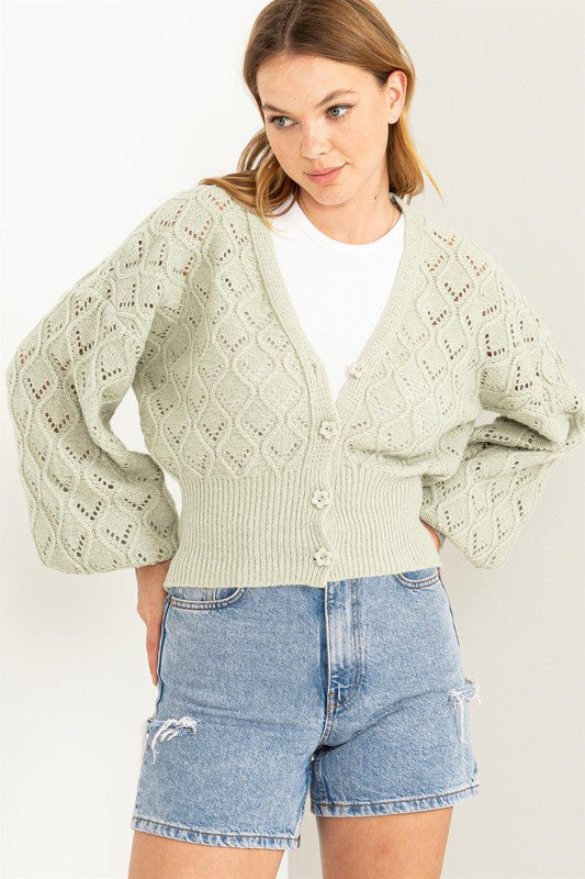 Days Together Pointelle Sweater Cardigan - Luxxfashions