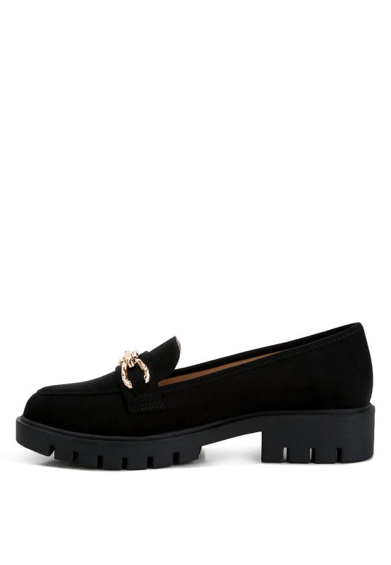Micro Suede Chain Link Loafers