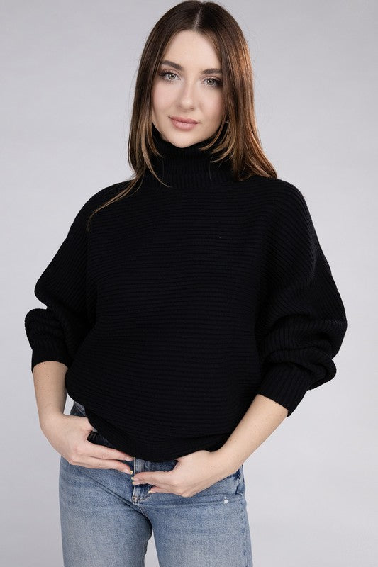 Viscose Dolman Sleeve Turtleneck Sweater - Luxxfashions
