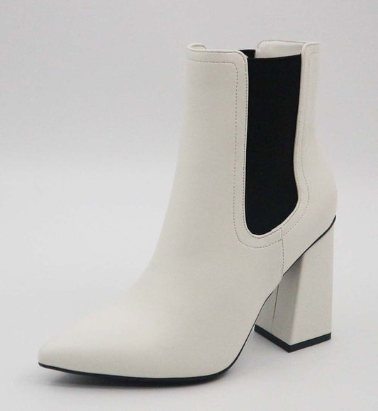 bootie with side elastic pointy toe chuncky heel - Luxxfashions
