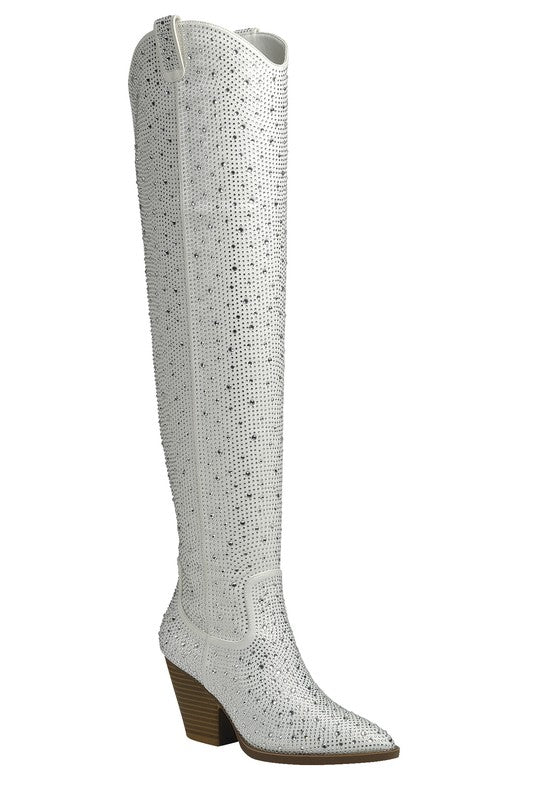 Western Rhinestone Over-the-Knee Boots