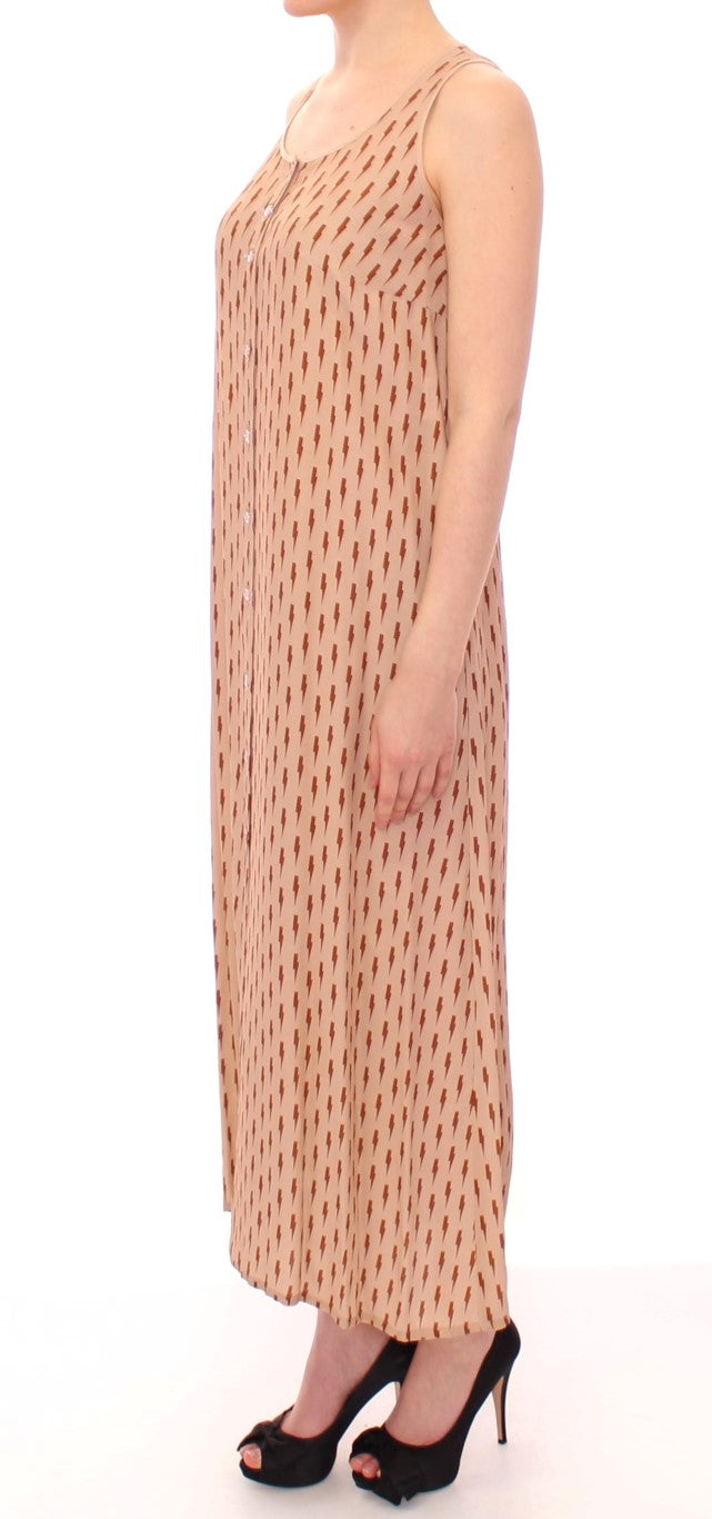 Licia Florio Pink Long Button Front Sleeveless Dress