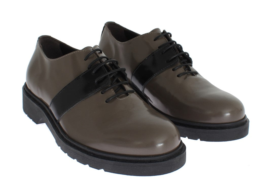 AI_ Gray Brown Leather Laceups Shoes