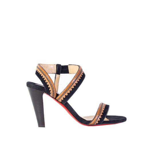 Christian Louboutin Black Leather Heel Embroidery Sandals