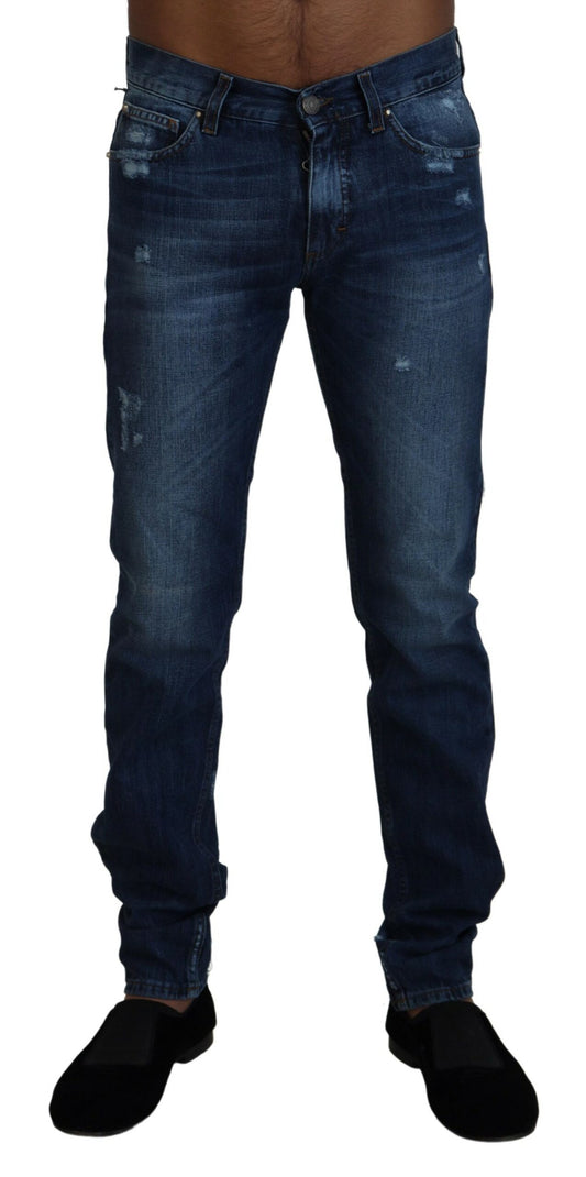Balmain Blue Distressed Cotton Denim Jeans